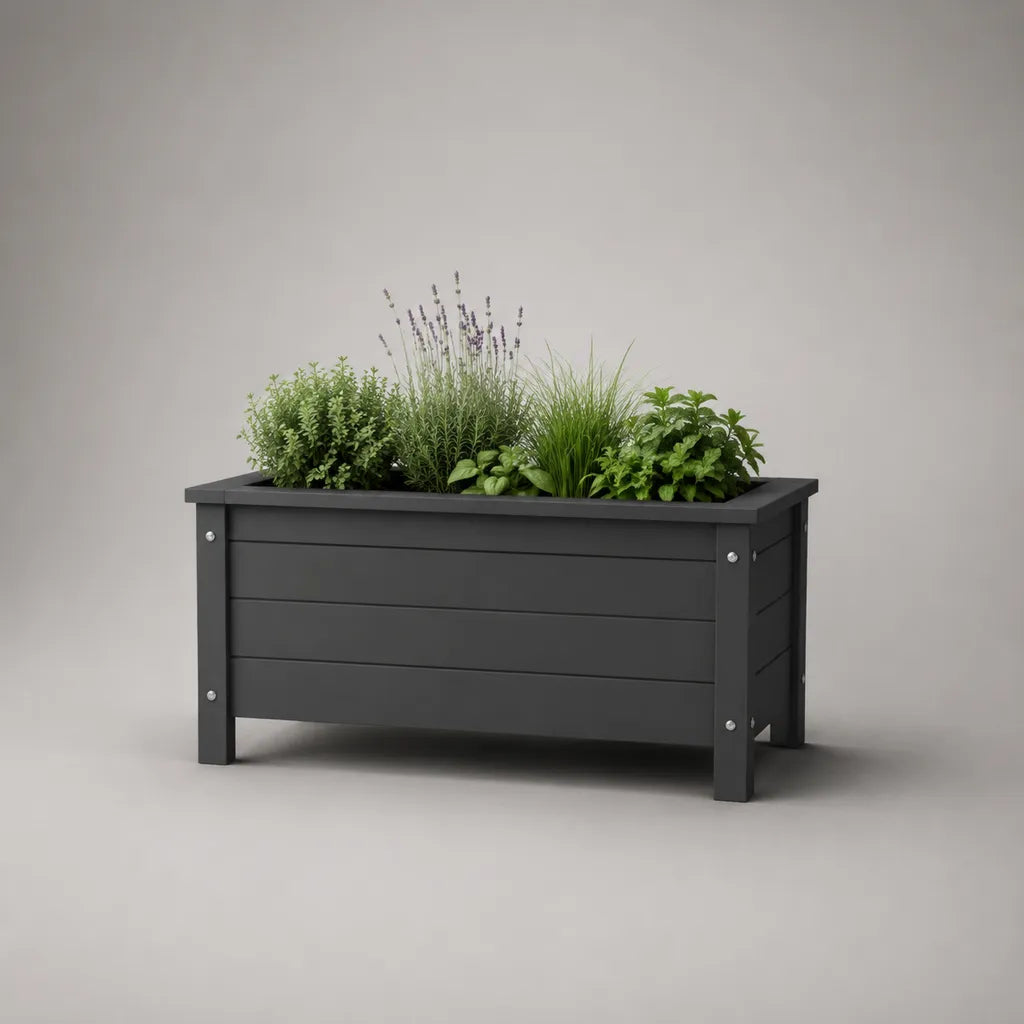 Jardinière surélevée rectangulaire d’extérieur en bois gris anthracite, 100 × 40 × 50 cm