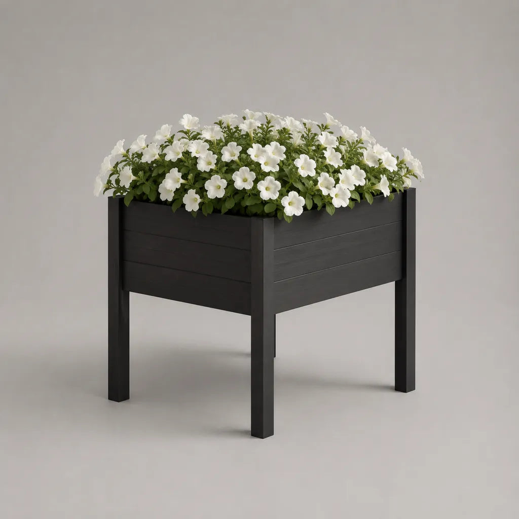 Bac à fleurs surélevé carré en plastique noir, 60 × 60 × 70 cm