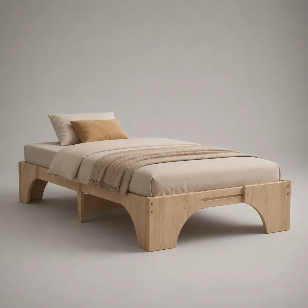 Cadre de lit 140 x 190 cm en pin massif, bois naturel, sans tête de lit