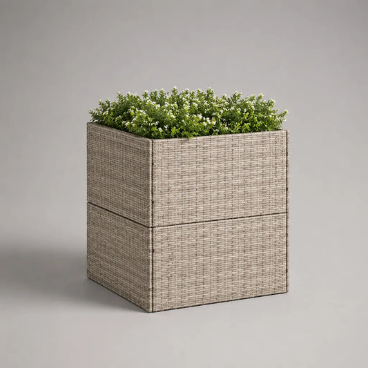 Bac à fleurs surélevé carré en résine tressée PE taupe et gris taupe, 40 × 40 × 50 cm