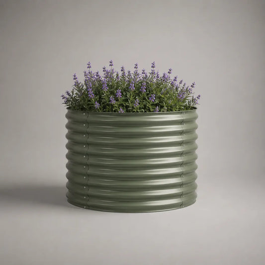 Jardinière surélevée ronde en acier galvanisé ondulé vert olive Ø 80 × H 60 cm