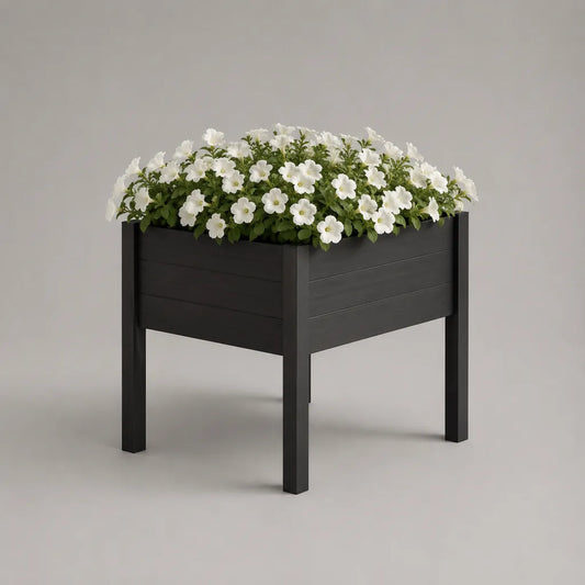 Bac à fleurs surélevé carré en plastique noir, 60 × 60 × 70 cm