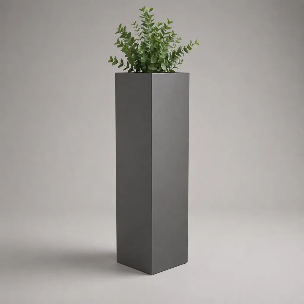 Pot de fleurs haut carré en acier gris anthracite, 30 × 30 × 80 cm