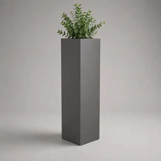 Pot de fleurs haut carré en acier gris anthracite, 30 × 30 × 80 cm