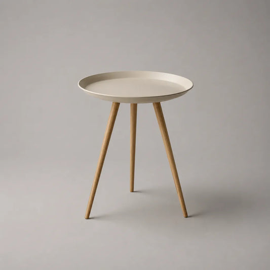 Table d’appoint ronde en acier et bois, beige et chêne naturel, Ø 45 × H 55 cm