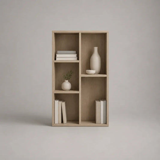 Bibliothèque ouverte rectangulaire en panneaux de particules, 5 compartiments, chêne clair, 80 × 30 × 140 cm