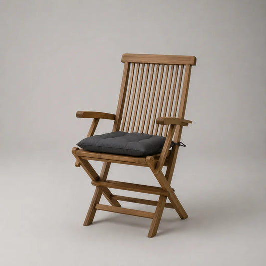 Chaise de jardin pliante avec accoudoirs en acacia massif, coussin gris anthracite, 57 × 63 × 94 cm
