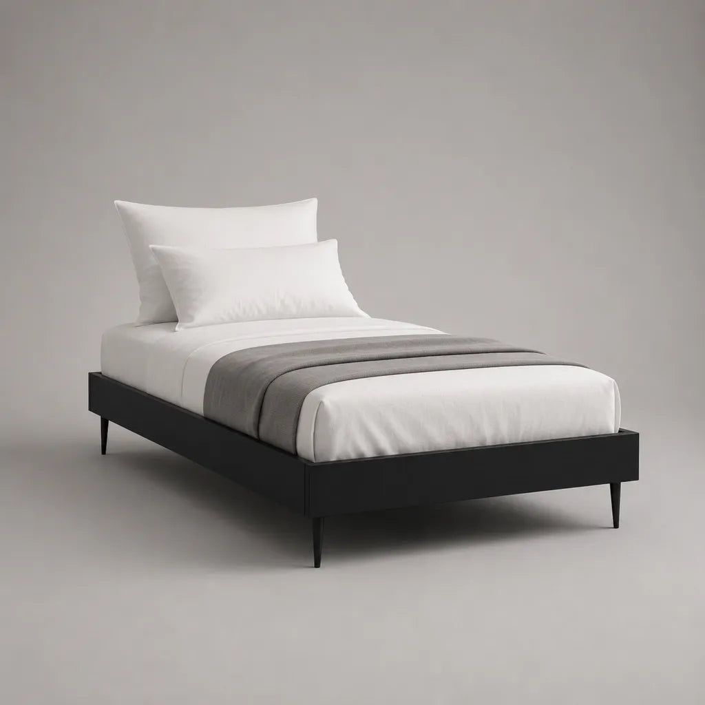 Cadre de lit rectangulaire 1 place noir 90 × 200 cm en pin massif avec sommier à lattes, sans tête de lit
