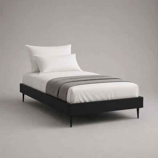 Cadre de lit rectangulaire 1 place noir 90 × 200 cm en pin massif avec sommier à lattes, sans tête de lit