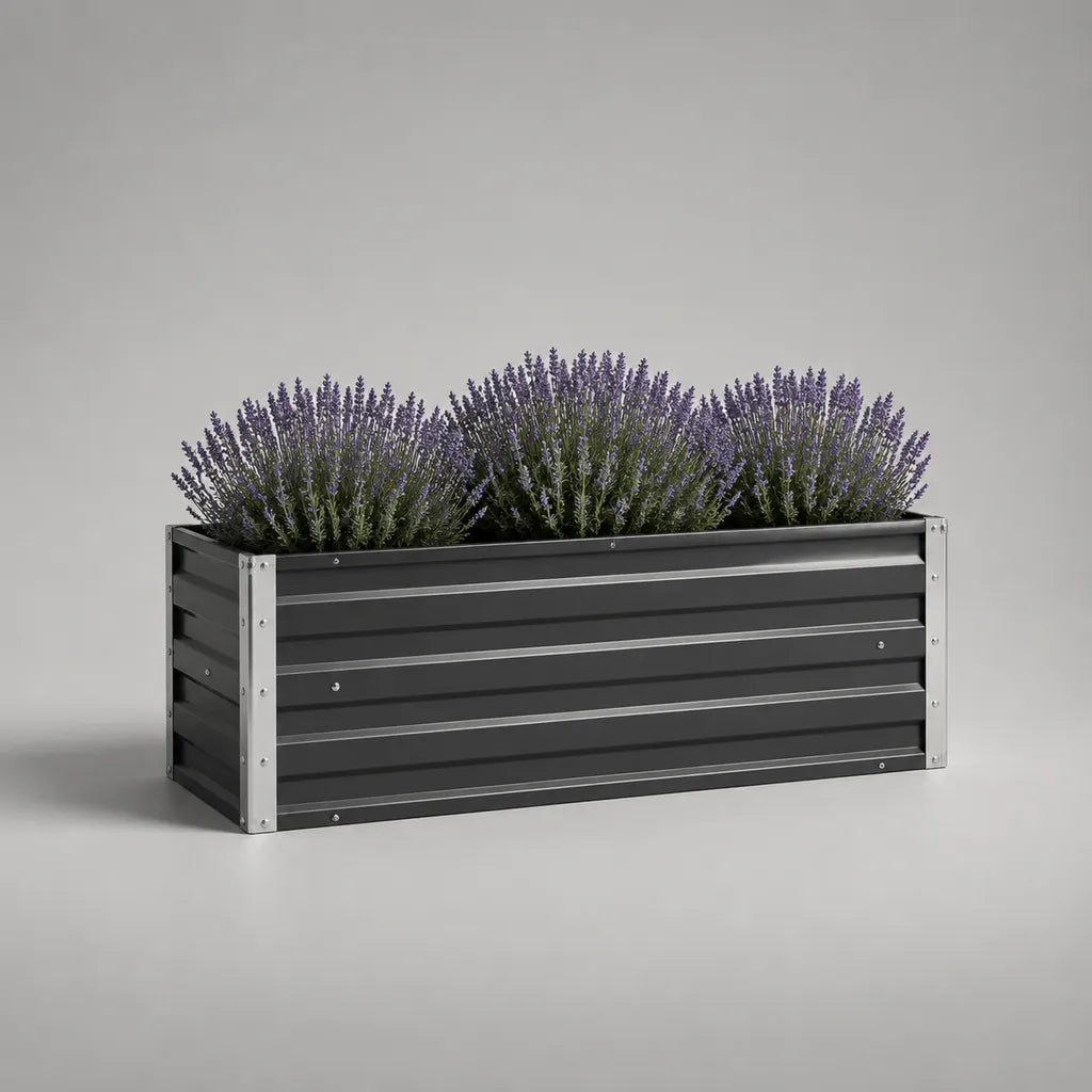Jardinière rectangulaire en acier galvanisé anthracite et argenté, 100 × 40 × 40 cm