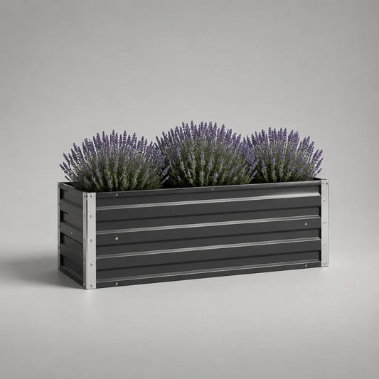Jardinière rectangulaire en acier galvanisé anthracite et argenté, 100 × 40 × 40 cm