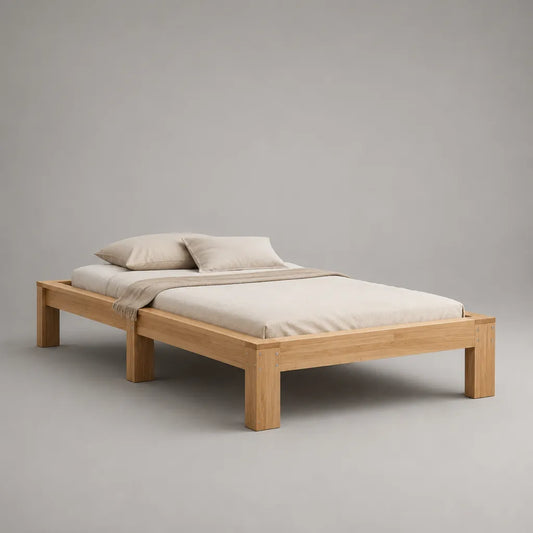 Cadre de lit double en bois massif naturel 140 × 190 cm sans tête de lit